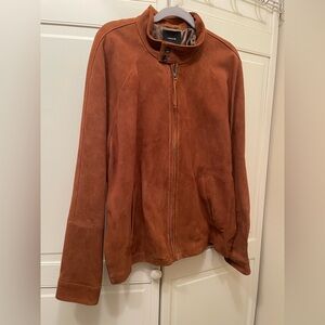 Vince Men's Suede Zip Front Shirt Jacket in Rust